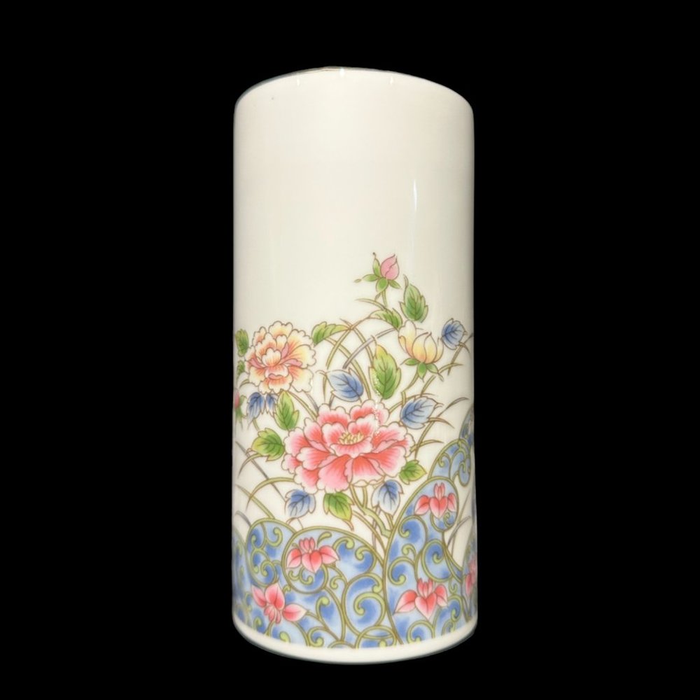Vintage Laudel Japanese Vase, Floral Porcelain Vase 6 1/4 inches with Gold Trim